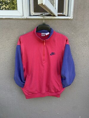 vintage 80s nike 1/4 zip sweatshirt size L Large Red/Blue | eBay
