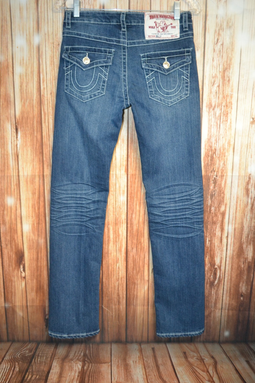 True Religion Women's Billy Straight Pocket Flaps Blue Denim Jeans Sz 27x32 thumbnail 6
