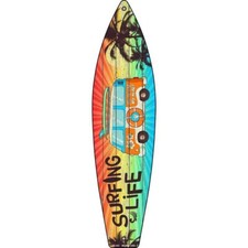 Surfing Life Metal Surf Board Sign 17"x4.5" Plaque Home Door Garage Wall Decor