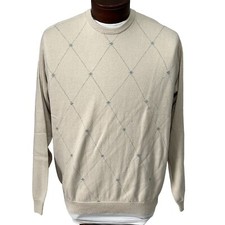 Izod Argyle Diamond Sweater Pullover Crewneck Tan Cotton Mens Size Large New