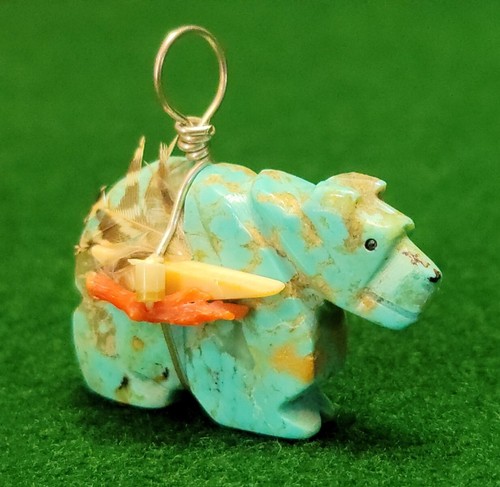 VINTAGE NAVAJO HAND CARVED BEAR FETISH PENDANT STERLING SILVER 925 - Picture 11 of 13