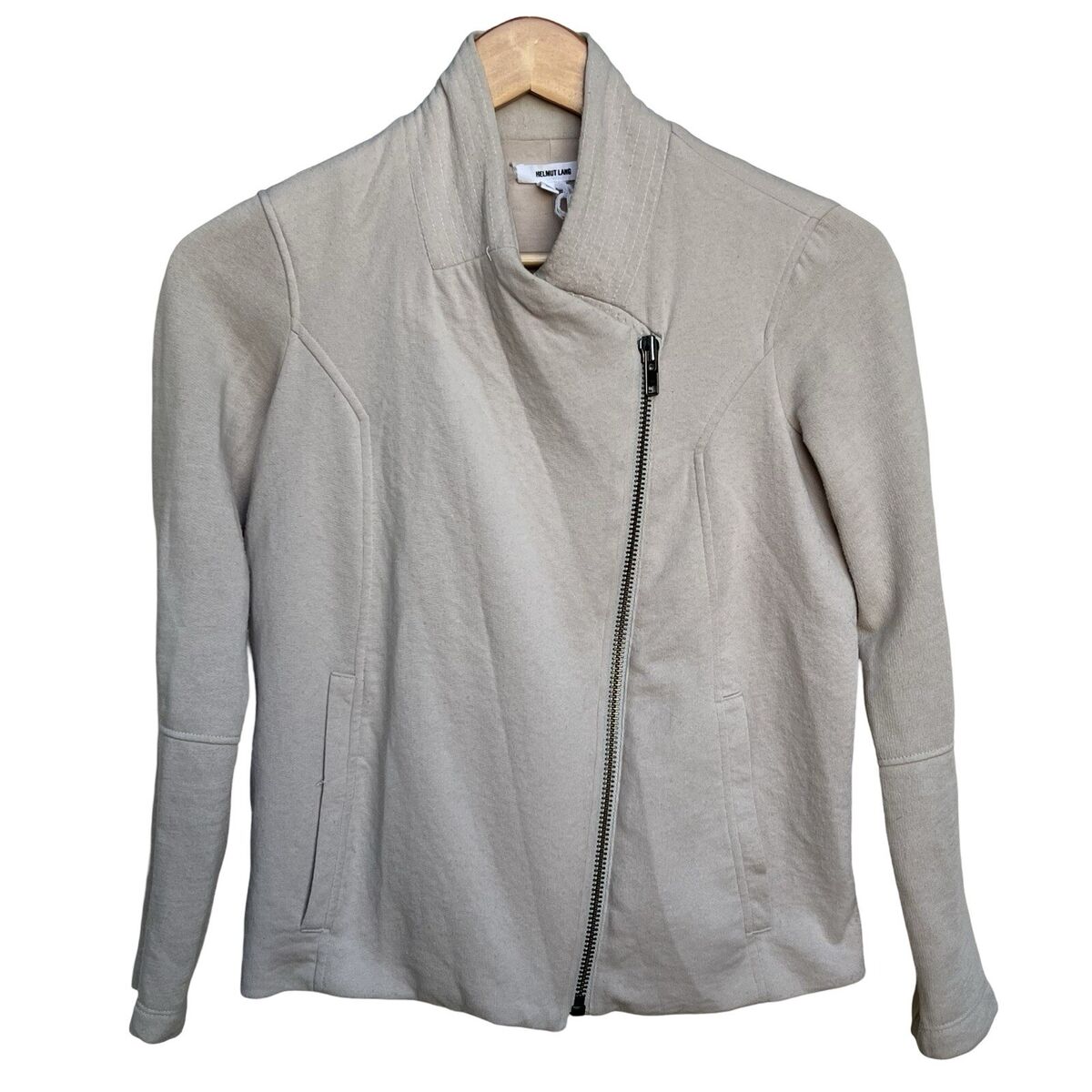 Helmut Lang Women's Size P Asymmetrical Double Zip Up Beige Helmut Lang Women's Size P Asymmetrical Double Zip Up Beige