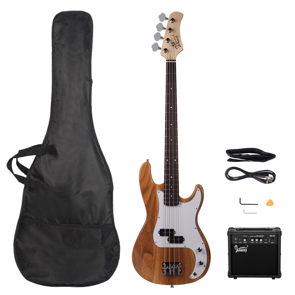 4 String GP Electric Bass Guitar with AMP Bag Strap Cord Wrench Tool Burlywood