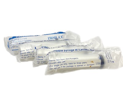 (4) Laboratory Plastic 150mL Graduated Large Syringe w/ Catheter Tip
