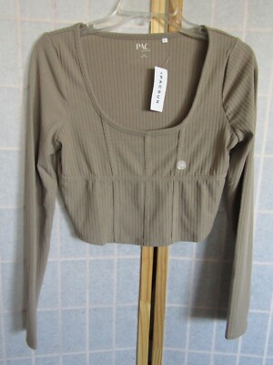 NWT PacSun Pac Cares Deep Beige Scoop Neck Cropped Long Sleeve T-Shirt Women's M