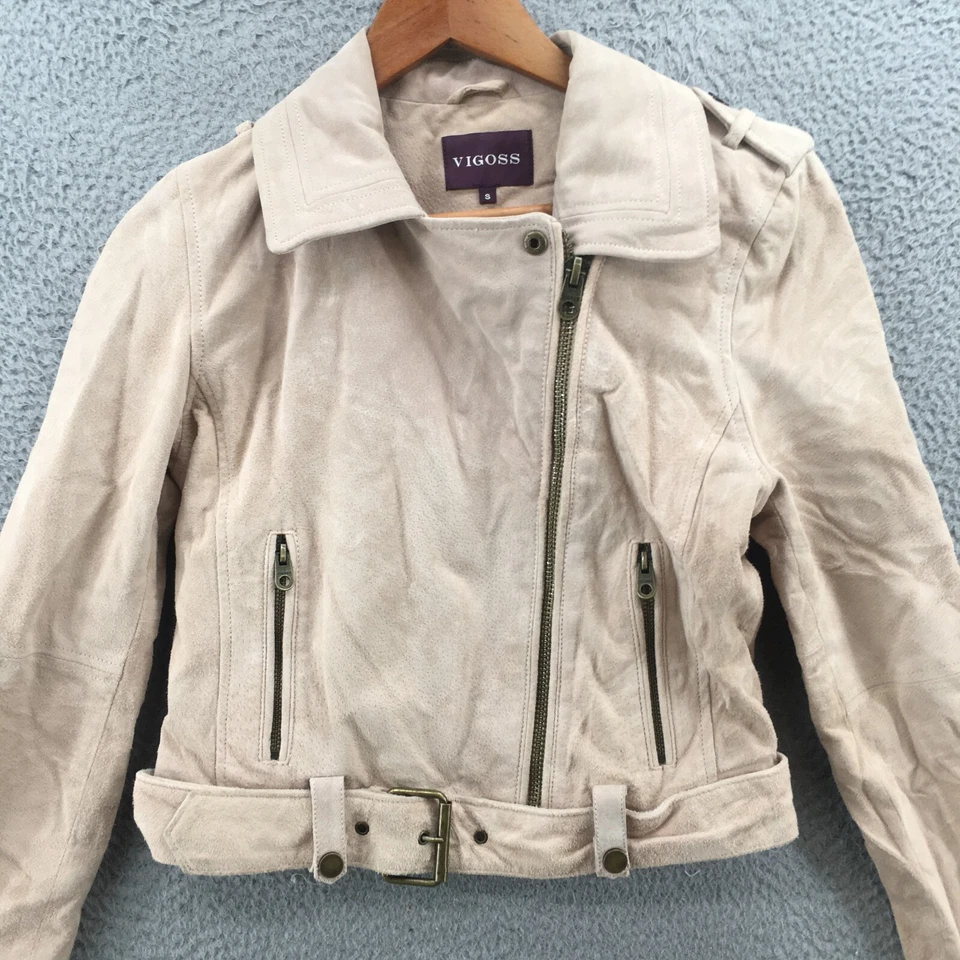 Chaqueta de cuero recortada Vigoss para mujer S rosa con cremallera y cuello manga larga Foto 2 de 4