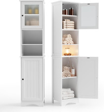 67" Tall White Bathroom Storage Cabinet with Adjustable Shelves and Doors