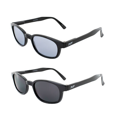 2 MF Eyewear Lockdown Riding Motorcycle Glasses Black Frames Blue & Smoke Lens