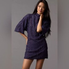 By Anthropologie Short-Sleeve Fringe Mini Dress Women’s Size Large