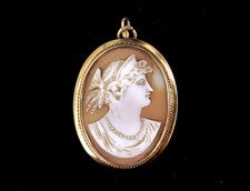 Antico Vittoriano 10k Oro Giallo Guscio Conchiglia Cammeo Spilla Ciondolo 3.8cm