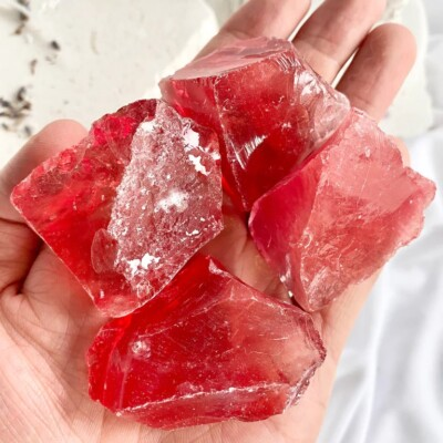 #ad 3Pcs Raw Large Cherry Quartz Rough Crystal Reiki Mineral Rocks Chunks Specimens $12.90