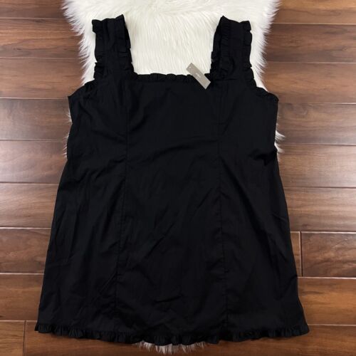 J Crew Plus Size 24 Black Ruffle Trim Cotton Poplin Mini Dress