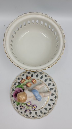 Antique Reticulated Porcelain Cherub Trinket Box Von Schierhclz Germany - Picture 6 of 11