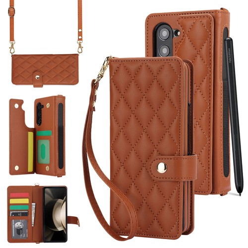 Luxury Grid Leather Wallet Handy Pen Holder Case Cover For Samsung Z Fold Phone - Picture 26 of 62