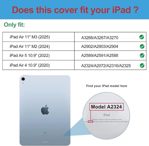 Smart Case for iPad Air 11-inch M3 2025/M2 2024/10.9" Air 5, 4 Generation 2020 - Picture 3 of 13
