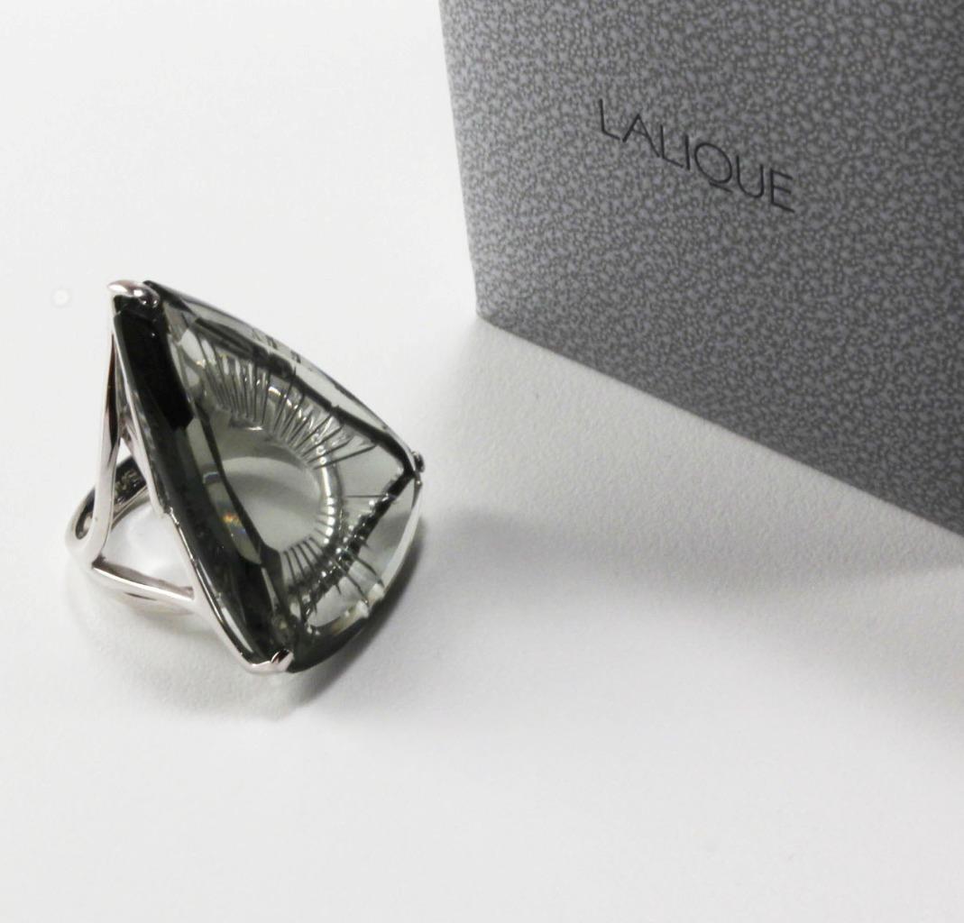 LALIQUE ICE LIGHT GRAY CRYSTAL 925 STERLING SILVER RING, Sz LALIQUE ICE LIGHT GRAY CRYSTAL 925 STERLING SILVER RING, Sz