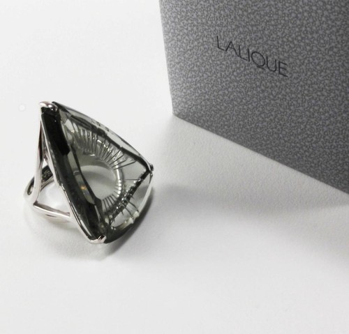 LALIQUE ICE LIGHT GRAY CRYSTAL 925 STERLING SILVER RING, Sz US-6.25/T53/UK-M 1/2 - 第 1/12 張圖片