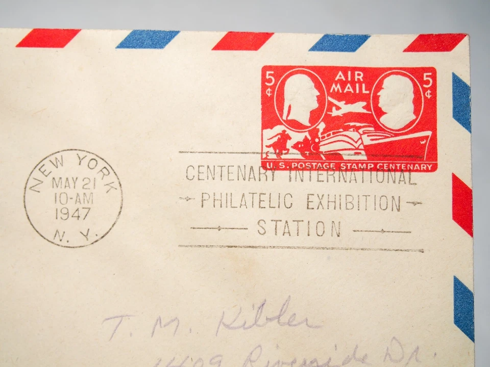 1947 prepaid 5 cent Washington Franklin embossed envelope first day cover CIPEX - Image 4 of 4