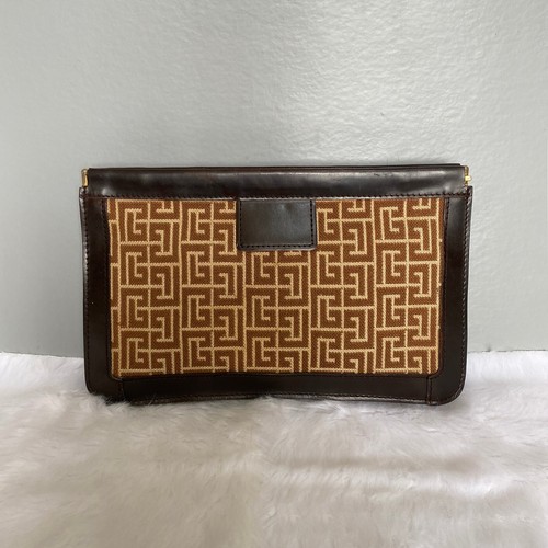 Pierre Balmain Vintage Brown Canvas Monogram Clutch Bag - Picture 4 of 13