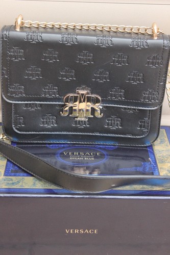 River Island embossed satchel shoulder bag with gold chain in black - Picture 2 of 7