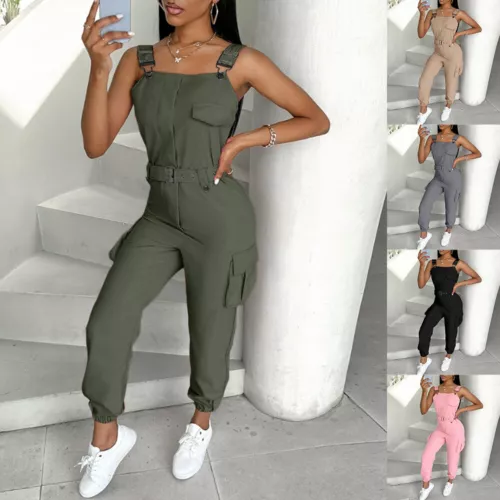 Mono de peto de mujer mono sin mangas traje de pantalón cargo pelele Playsuits * - Imagen 1 de 26
