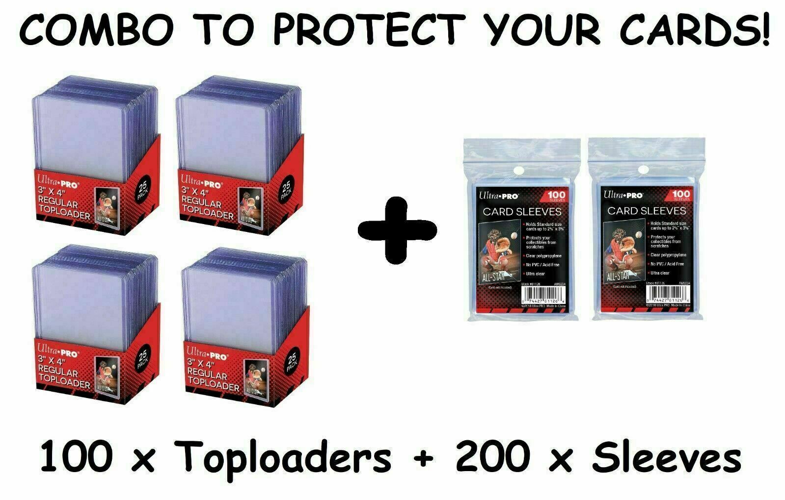 100 x Toploaders + 200 x Card Sleeves [ Ultra Pro ] for Magic Pokemon Yu-Gi-Oh!