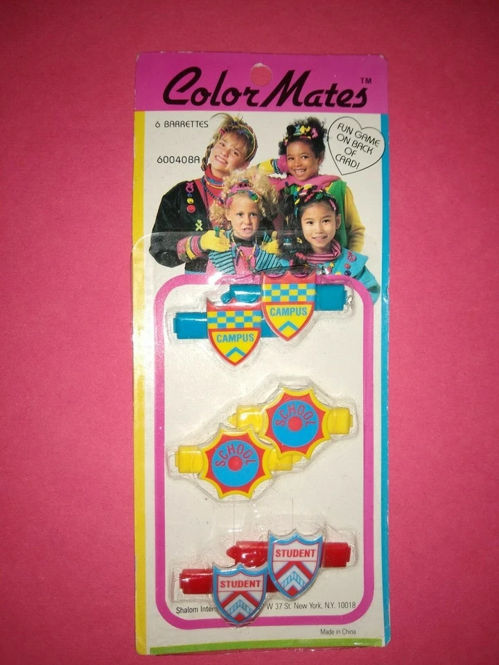 Pinzas de pasador de pelo COLOR MATES vintage años 80-90. Tema raro de escuela, campus Foto 2 de 4