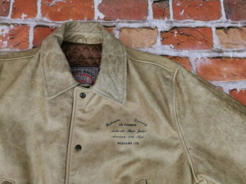REDSKINS Vintage Leather Jacket Washigton University US Champs Cream Size: M Tip - Picture 2 of 10