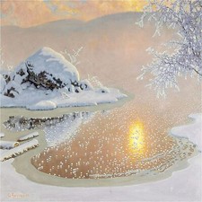 Midwinter Lake Sun Accent Tile Mural Kitchen Art Wall Backsplash Marble Ceramic