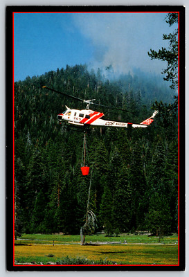 CDF Helicopter using Large Bucket to Fight Fires Postcard Firefighter Chopper