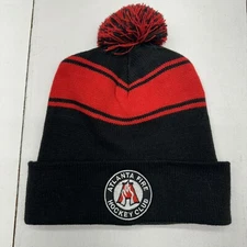 Sport Tek Black Red Knitted Beanie Hat Pom Atlanta Fire Hockey Club Adult OS
