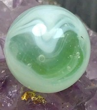Vitro Excellent "V" Window AV Green White Glass NM Vintage Marble .63"