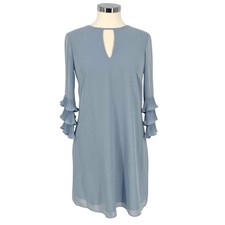 Vince Camuto Ruffle Sleeve Shift Dress Keyhole Back Light Blue Size 2