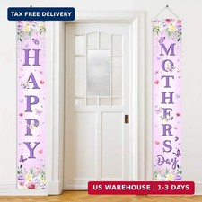 Avezano Happy Mother's Day Porch Sign Mothers Day Banner Purple Floral Butterfly