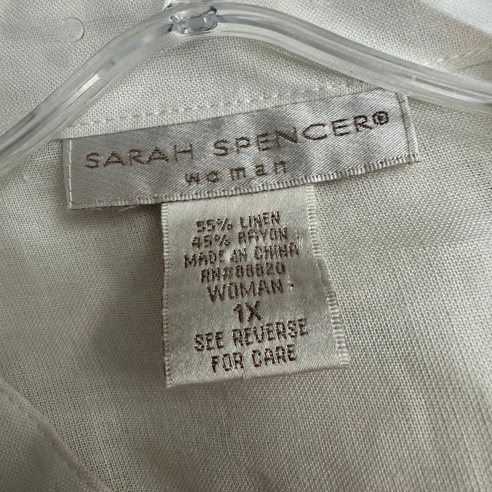 Top túnica Sarah Spencer para mujer talla 1X mezcla de lino boho artístico pintuck bordado Foto 3 de 4