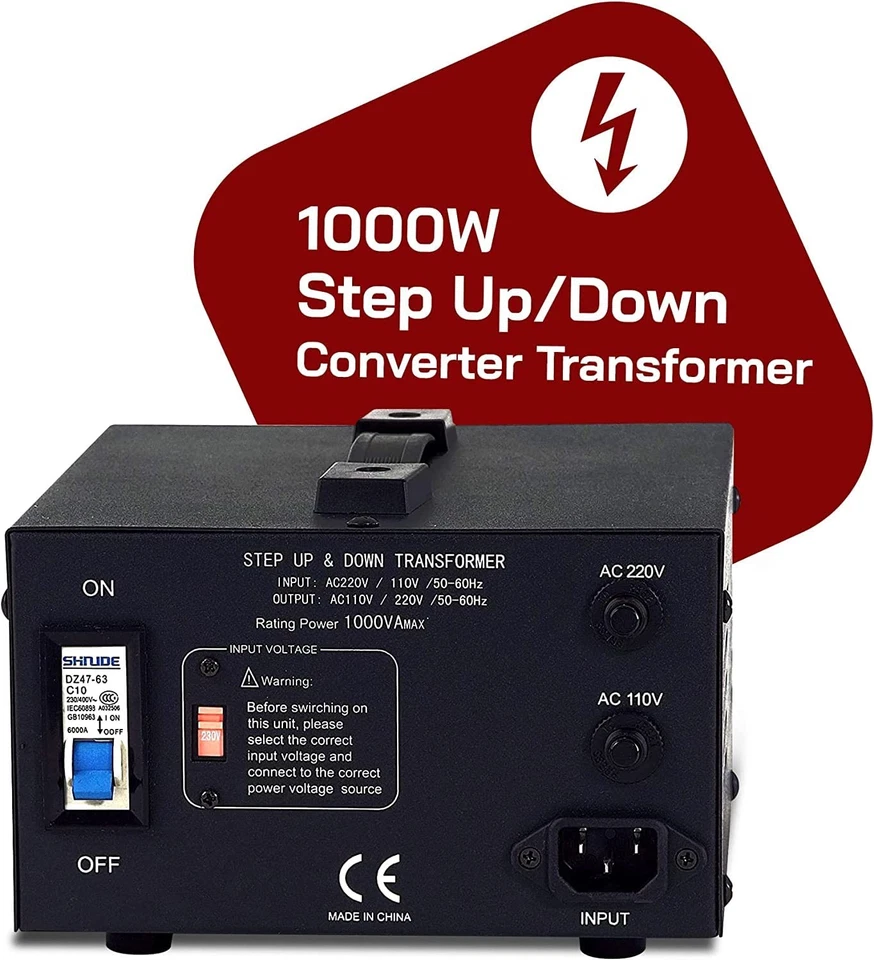 Black Universal Transformer Voltage Converter Step Up Down Fuse Protection 24... - Image 3 of 4