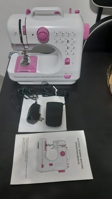 Mini Electric Sewing Machine White/Pink Portable Light Foot Pedal Bobbin-Wind