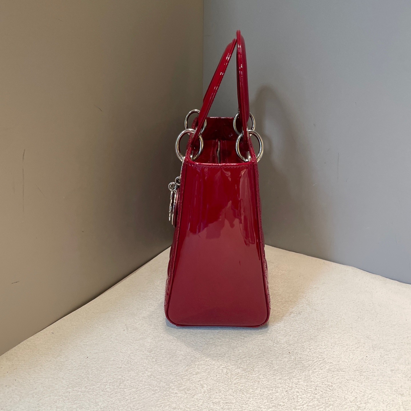 Dior Lady Dior Size Medium Patent Leather Red Handbag — image 3