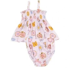 ANGEL DEAR NWT Bamboo GROOVY PATCHES 2pc Set Smocked Top Bloomers 6-12m