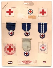 ORIG CIRCA WW1 AMERICAN RED CROSS PIN BACK BUTTON RIBBON SON IN SERVICE GROUP