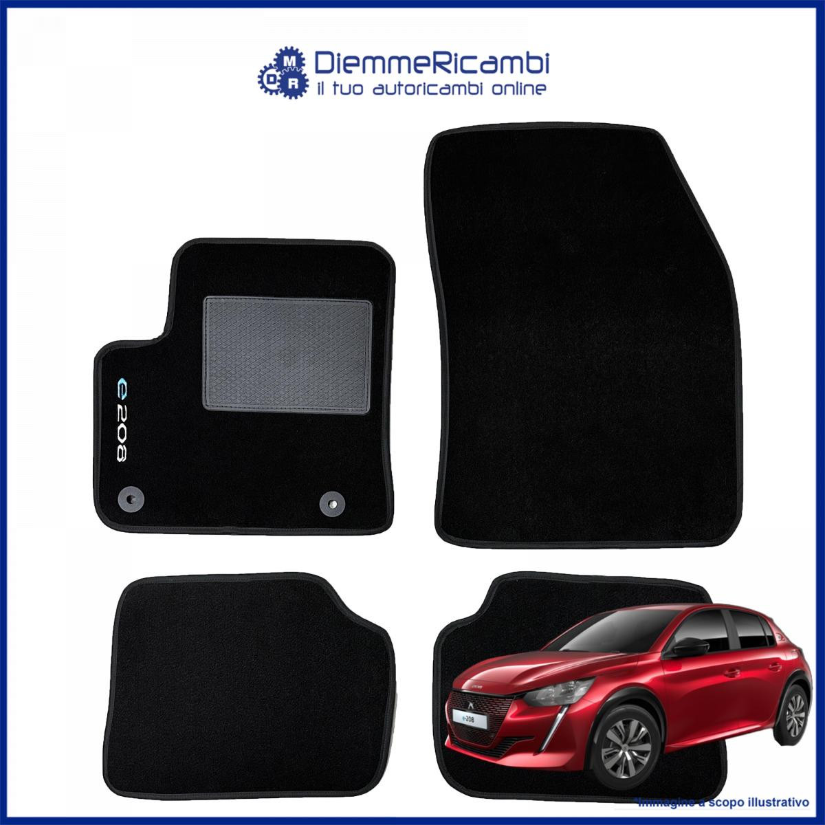 SERIE 4 TAPPETI - TAPPETINI IN MOQUETTE NERI PER PEUGEOT e-208 2019-> ELETTRICA