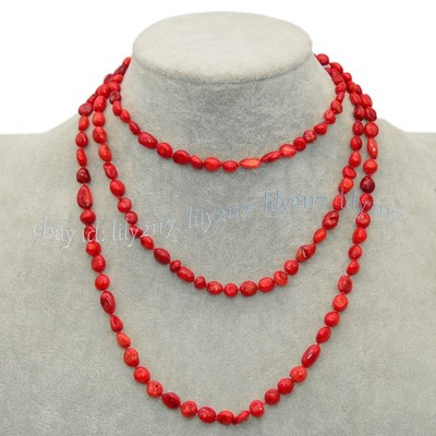 5-10mm Natural Red Coral Irregular Chip Beads Jewelry Necklace Long 48''No Clasp