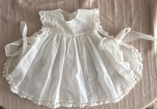 1960  s Vintage White Sheer Baby Dress Lace Trim Side Ties Infant