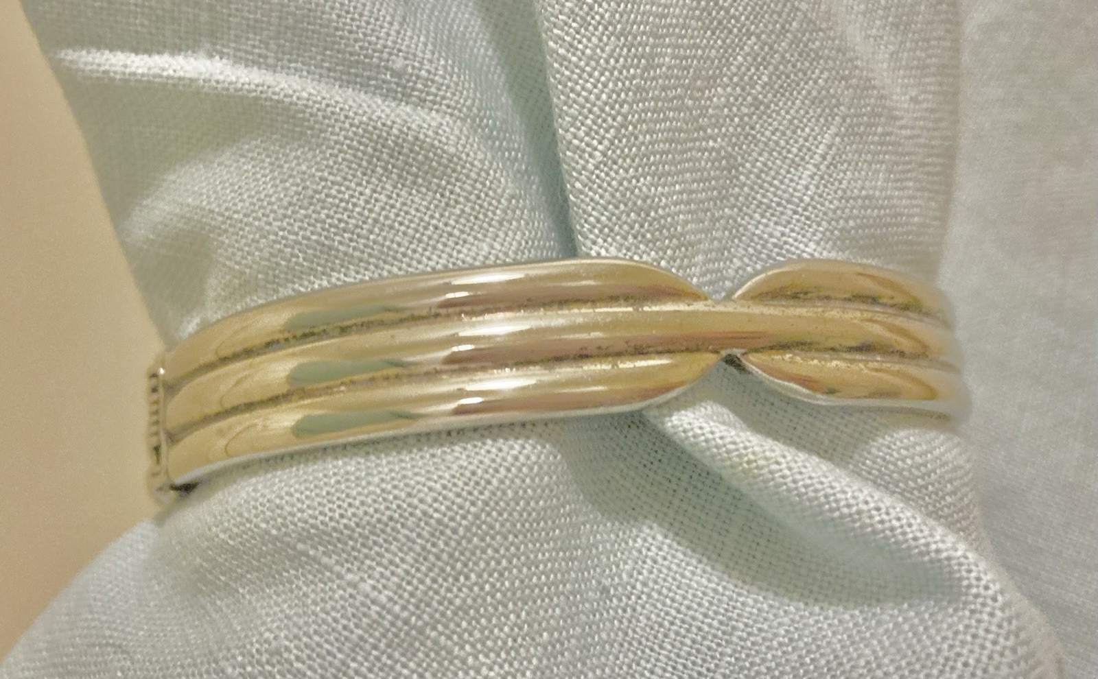 Vintage Silver-Plate Spring Clasp Hinge Bracelet … - image 2