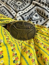 Marlboro Solid Brass Belt Buckle By Philip Morris Longhorn Vintage with belt