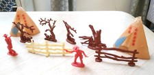 Vintage Marx Wild West Plastic Cowboys Indians Tee Pee Fence Figure Lot