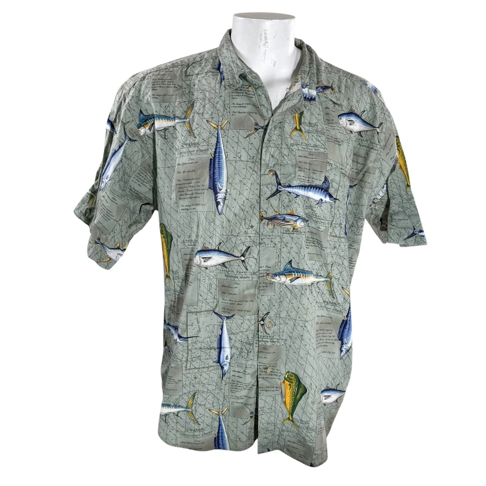 Camisa Hawaiana Bimini Bay Outfitters XL Pez de Caza Atún Marlín Wahoo Náutica Foto 2 de 4