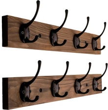 Coat Hooks Wall Mounted, Wooden Hat Rack with 4 Hooks for Entryway, Bathroom,Bed