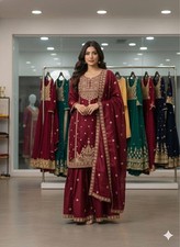 New Presenting Maroon Heavy Silk Top Palazzo With Dupatta For Wedding Wear