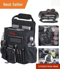 Luxury Car Front Seat Organizer - Secure Tablet  Laptop Holder with 8 Pockets